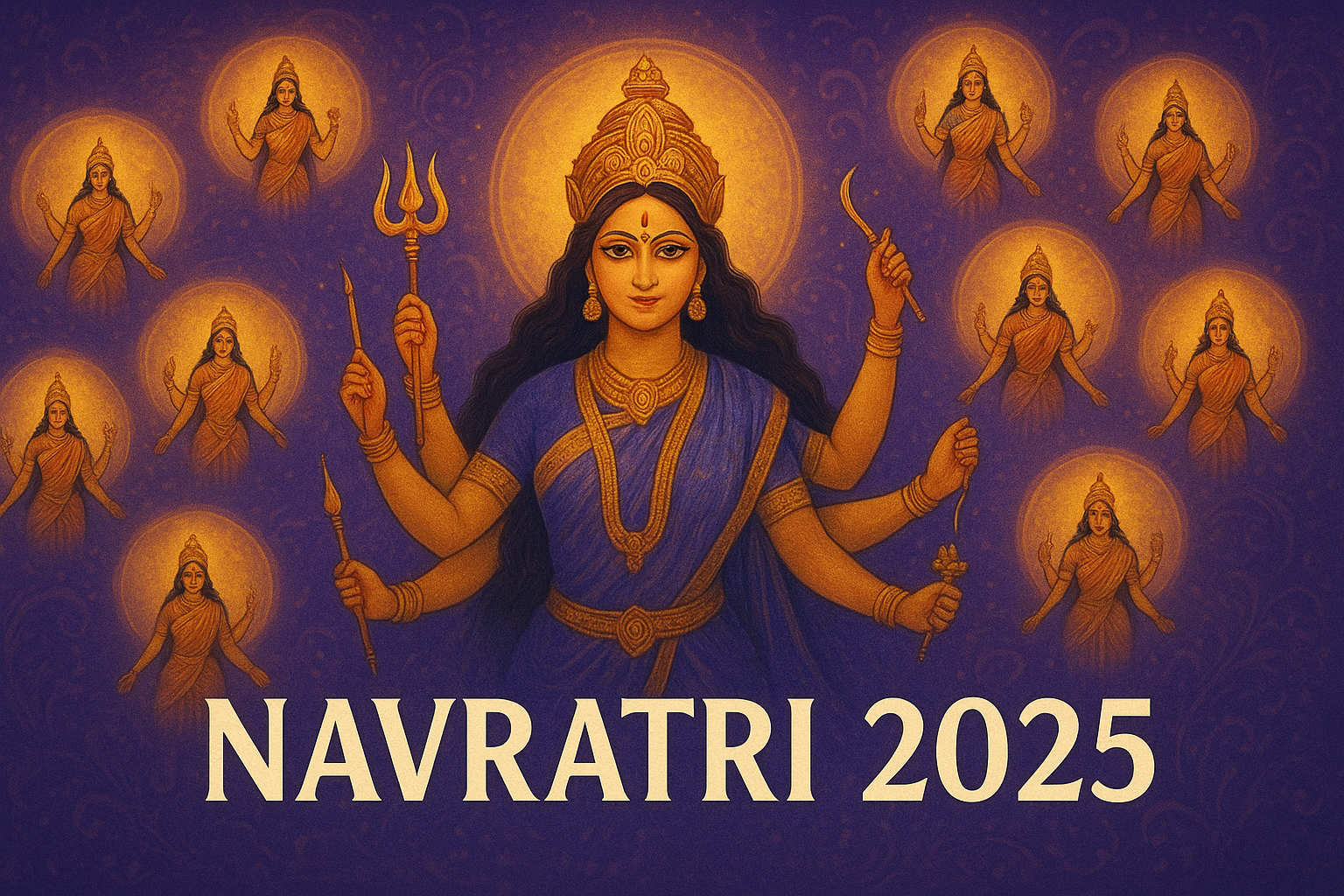 Illustration of Goddess Durga with her nine forms celebrating Navratri 2025 festival