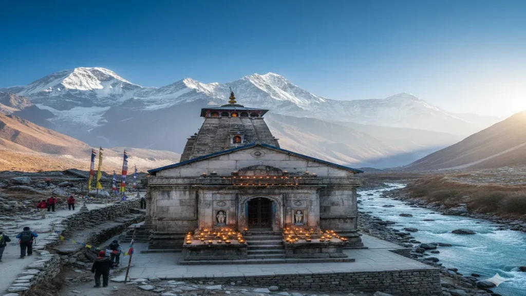 Kedarnath Temple with Himalayan mountains, trekking route and sunrise – travel guide feature image