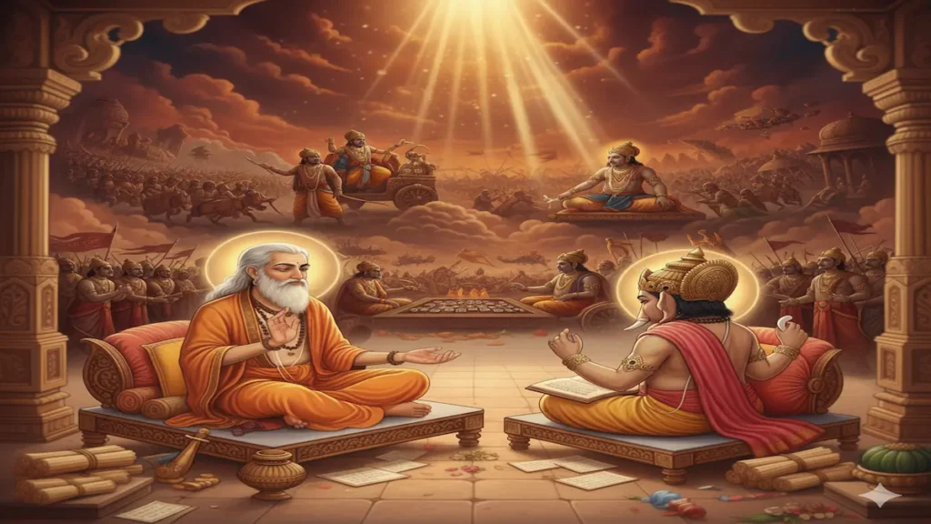 वेद व्यास महाभारत सुनाते हुए और गणेश जी लिखते हुए – अल्ट्रा रियलिस्टिक चित्र