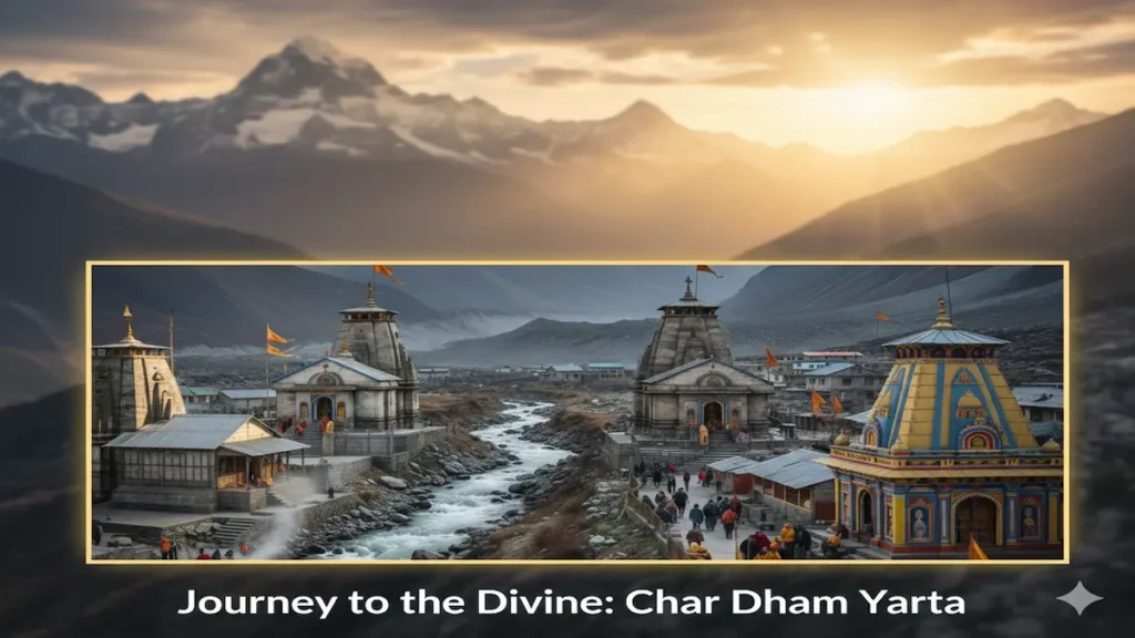 Chardham Yatra 2026 dates showing Yamunotri Gangotri Kedarnath and Badrinath temples