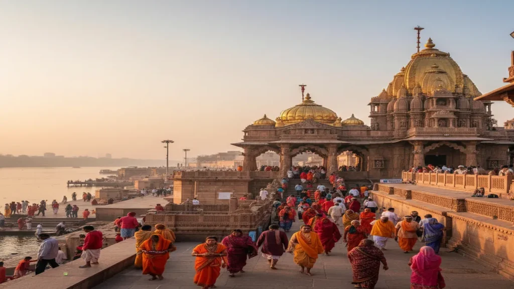 Kashi Vishwanath Temple 2026 corridor view during sunrise in Varanasi
