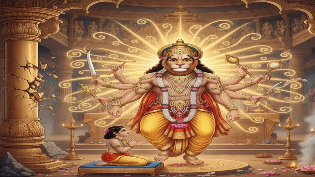 Lord Narasimha appearance on Narasimha Jayanti 2026 protecting Prahlada
