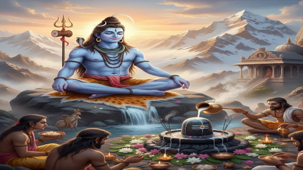 Devotees performing abhishek to Lord Shiva during Sawan Somvar Vrat 2026