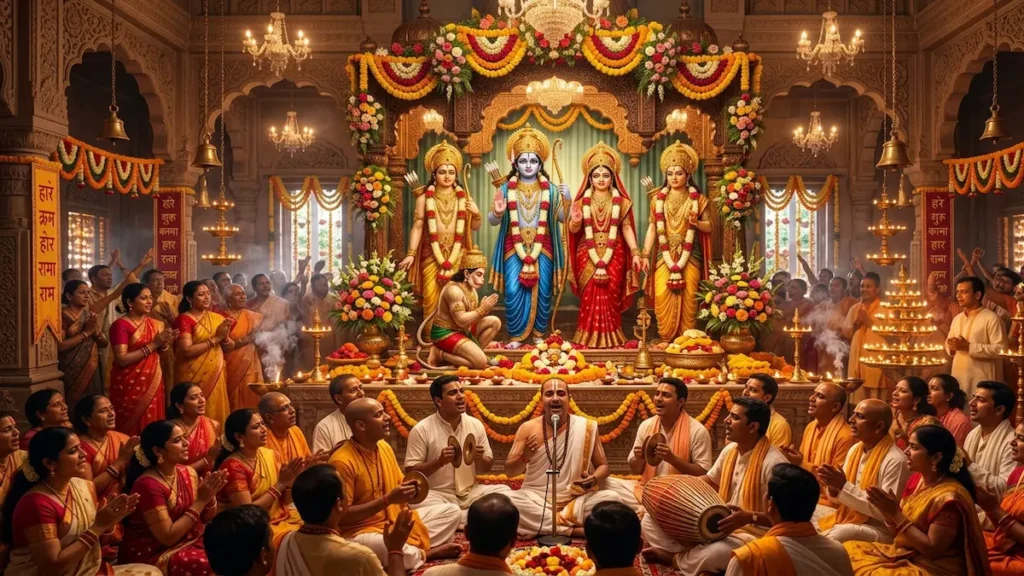 Ram Navami 2026 ISKCON celebration of Lord Rama with Sita Lakshmana and Hanuman in decorated temple
