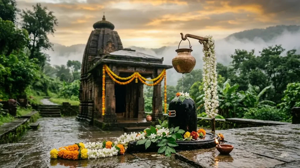 श्रावण मास क्यों मनाया जाता है - शिवलिंग पर जलाभिषेक करते भक्त